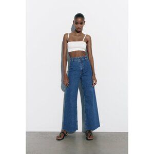 ZARA Marine Straight Indigo Stretch Denim High Waisted Wide Leg Jeans, Size 4/26